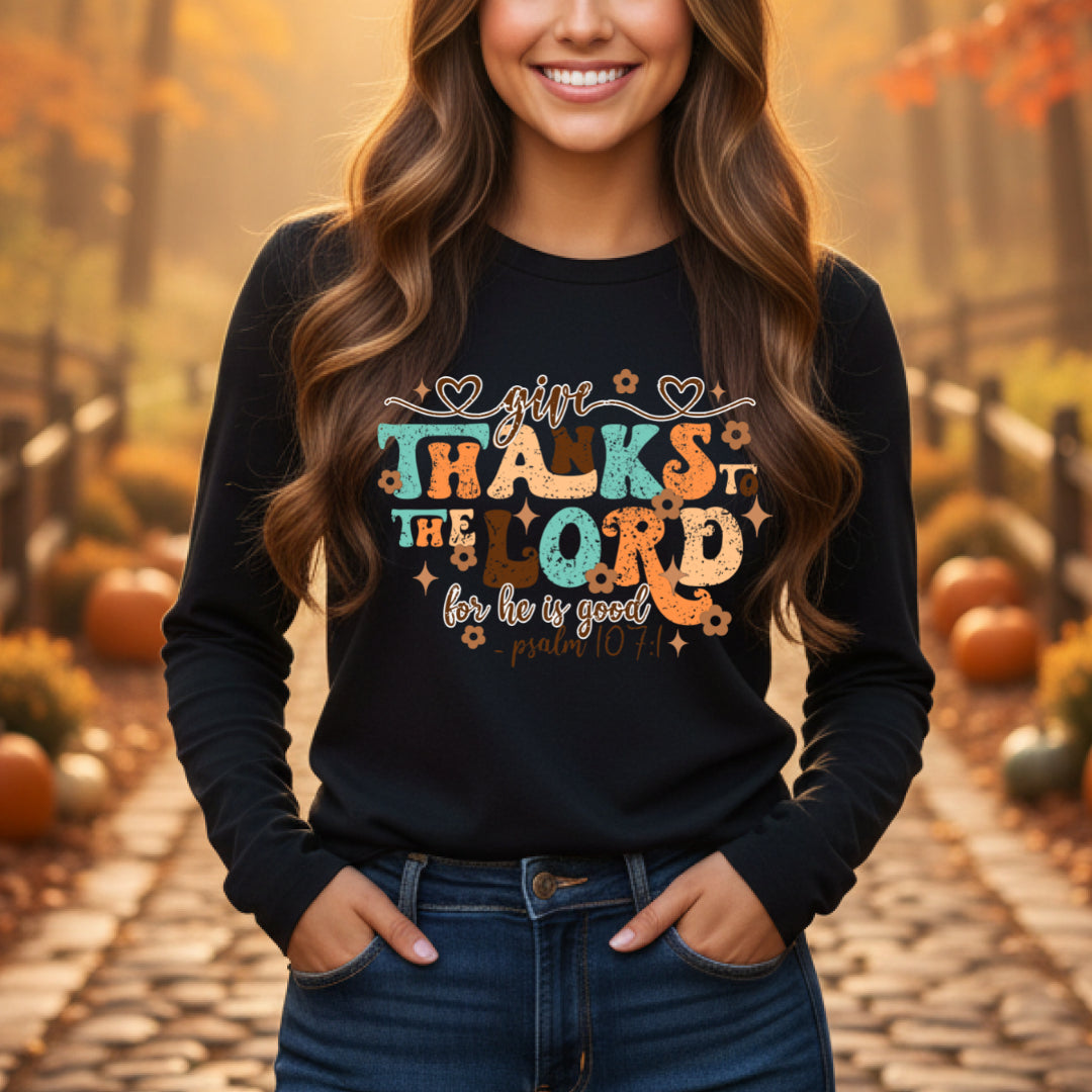 Give Thanks to the Lord - Black Long Sleeve Tee