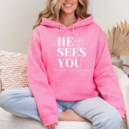 He Sees You - Safety Pink Hoodie