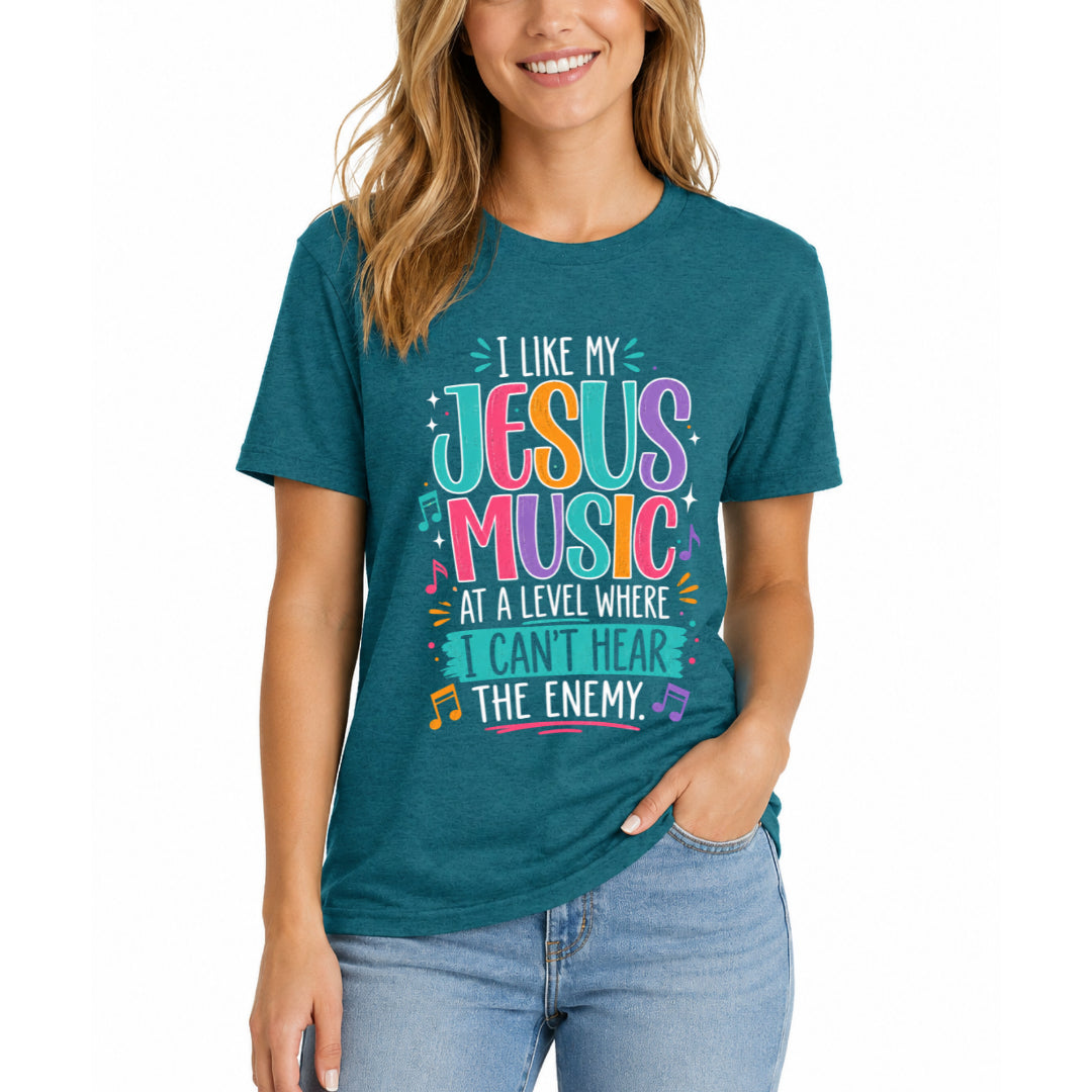 I Like My Jesus Music - Heathered Teal Tee