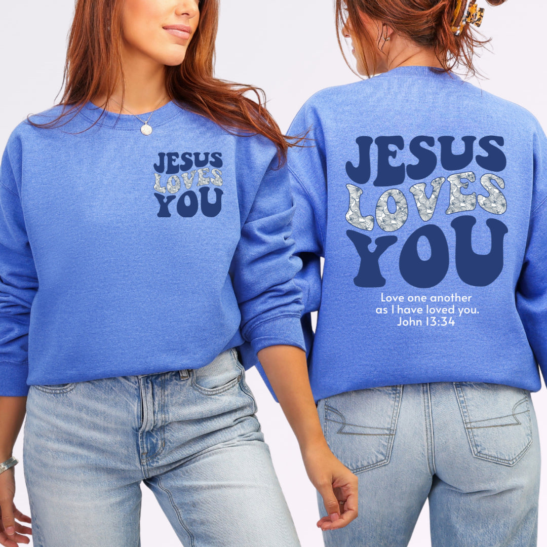 Jesus Loves You - Heather Sport Royal Crew
