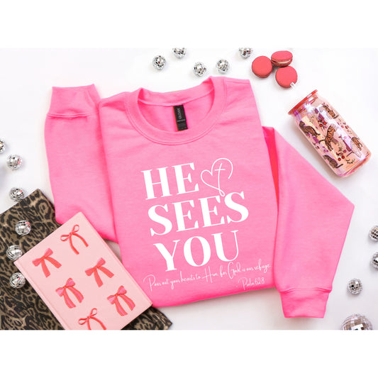 He Sees You - Safety Pink Crew