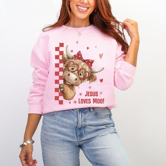 Jesus Loves Moo - Pale Pink Crew