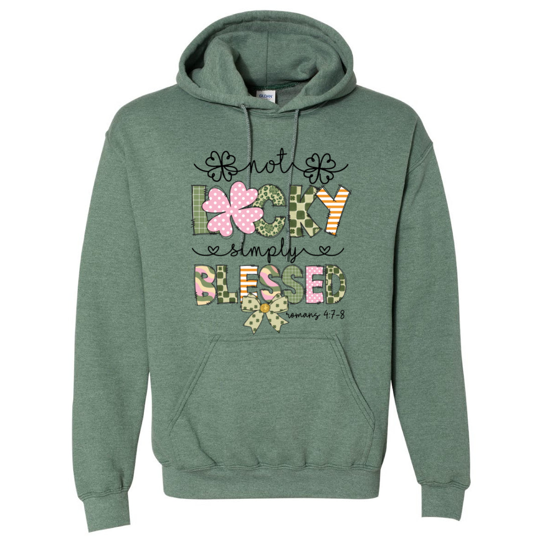 Not Lucky Simply Blessed - Heather Dark Green Hoodie