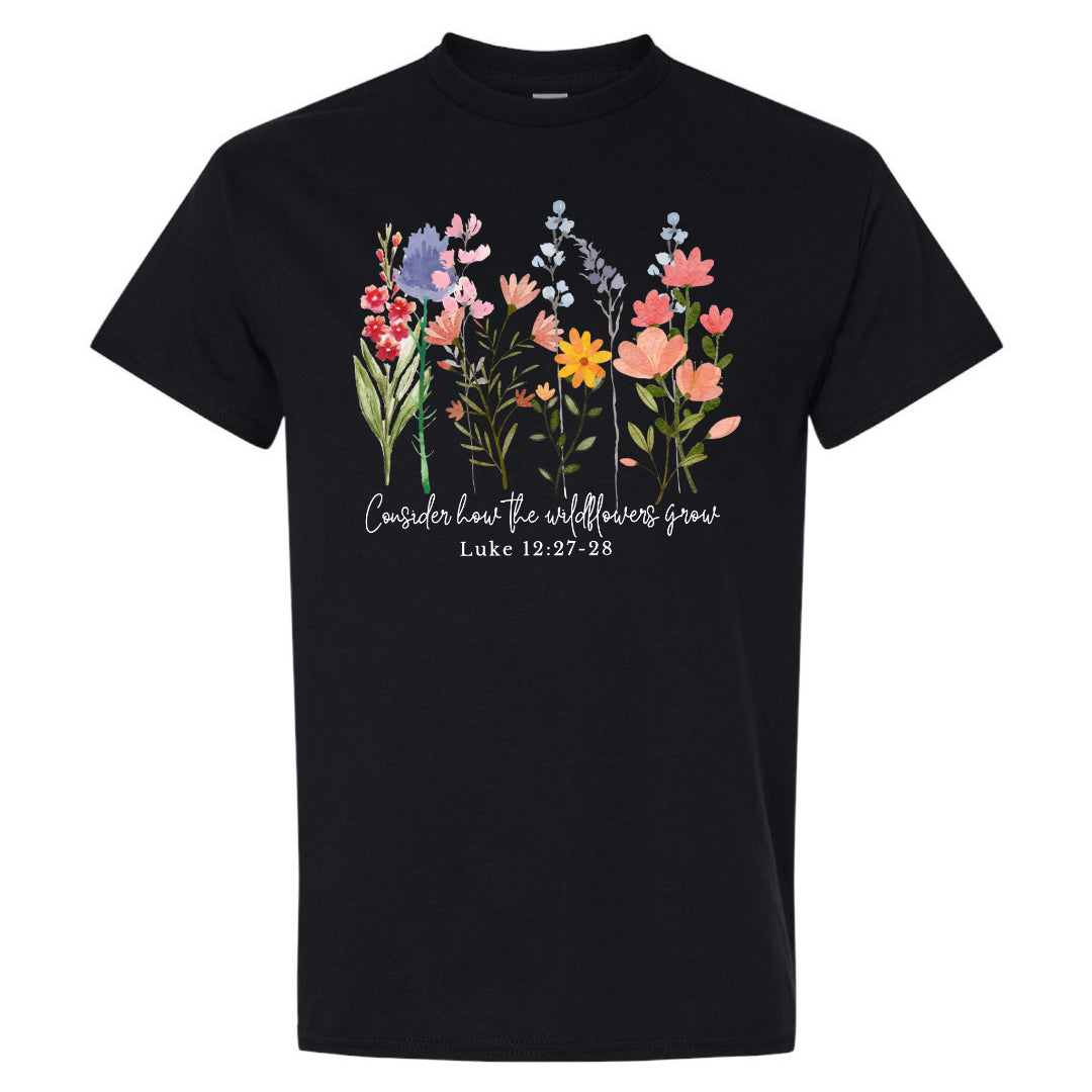 Consider How the Wildflowers Grow - Black Tee